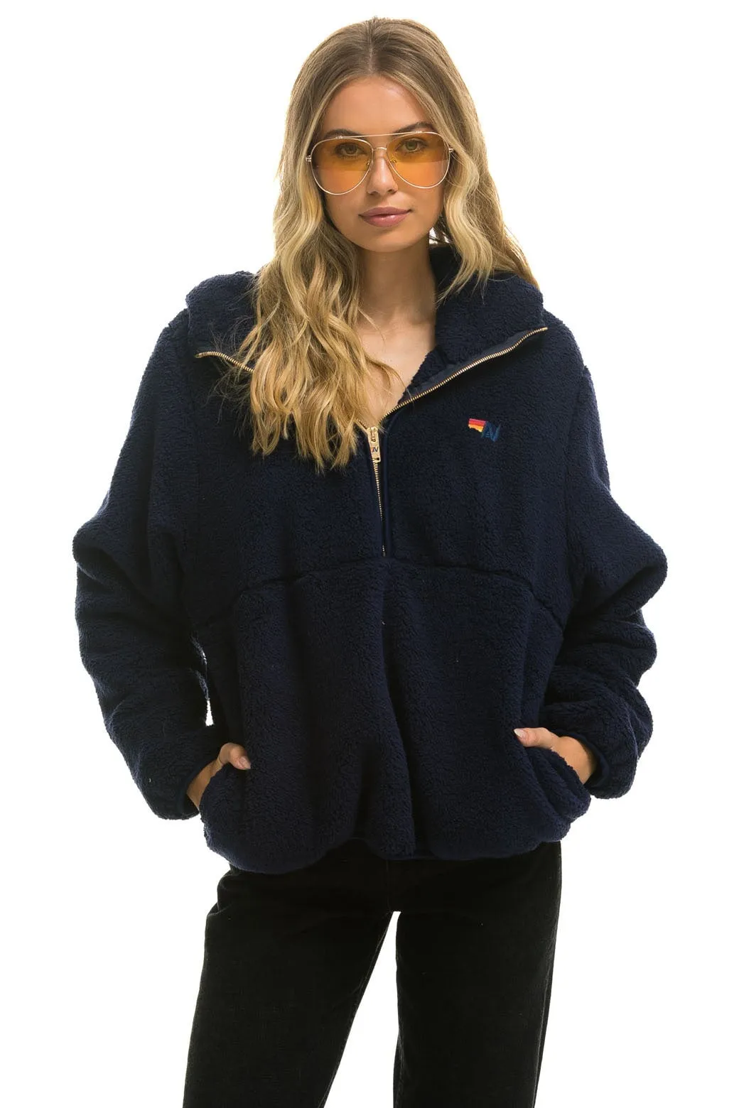 TEDDY UNISEX HOODED HALF ZIP JACKET - NAVY