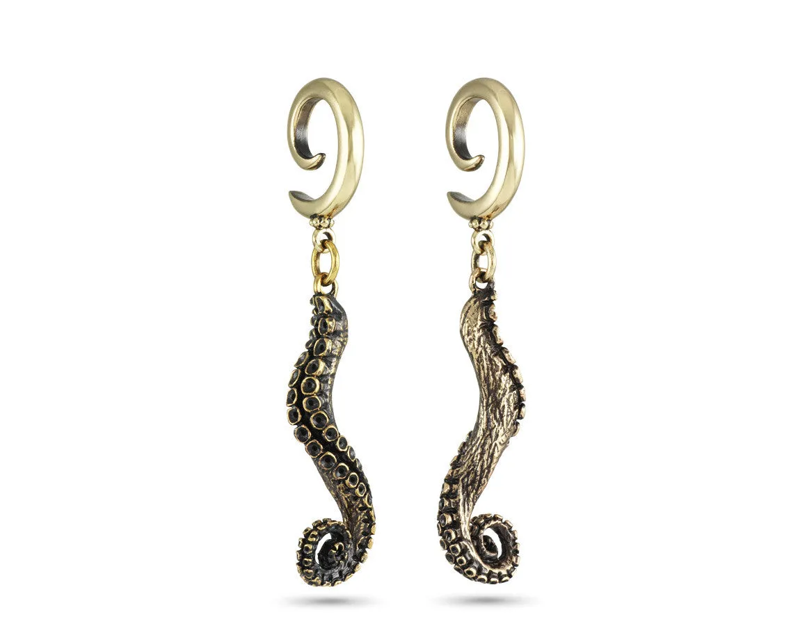 Tentacle Gauged Spiral Earrings - Bronze