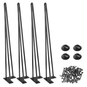 TheLAShop 28 Hairpin Legs Set of 4, 3-Rod Steel, Black