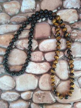 TIGER EYE & ONYX BEADED NECKLACE 50/50 STYLE