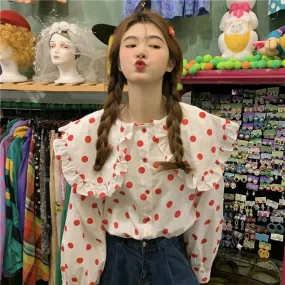 Women's Cute Doll Collar Polka Dot Shirt